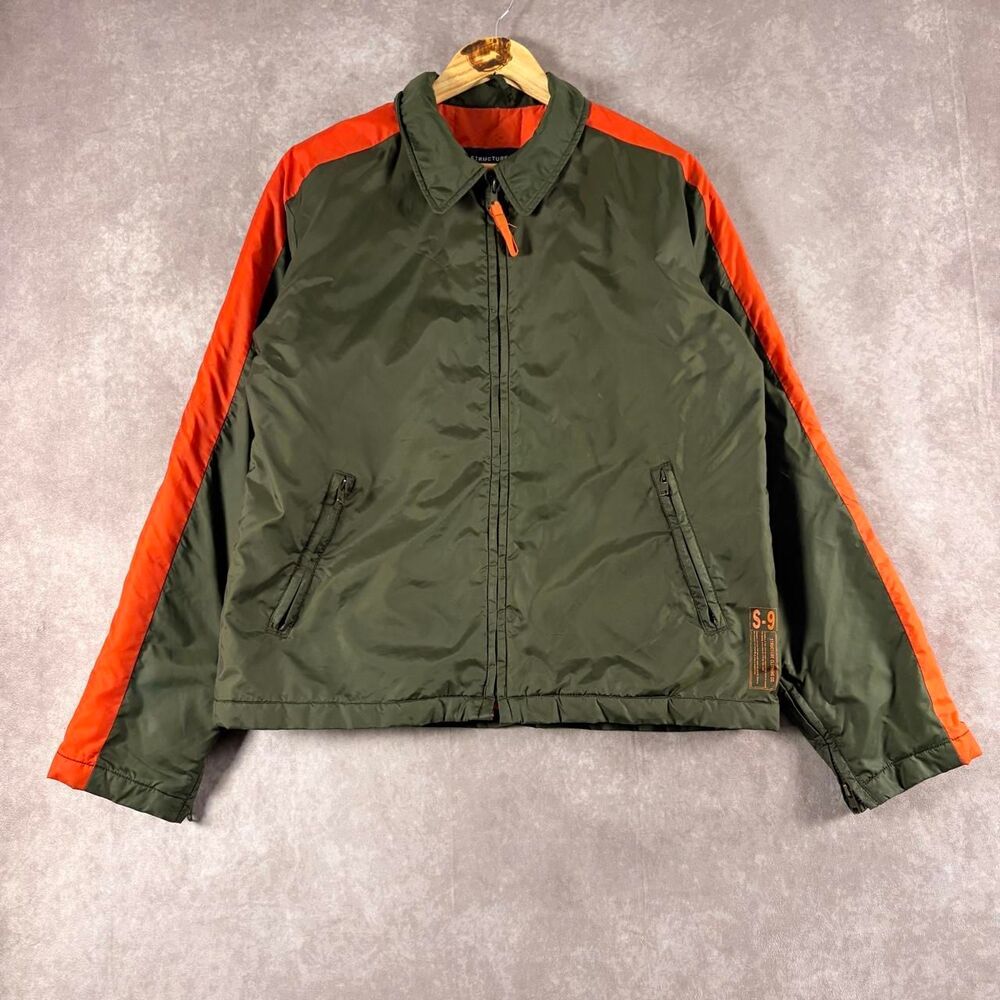 structure army green full zip nylon bomber jacket